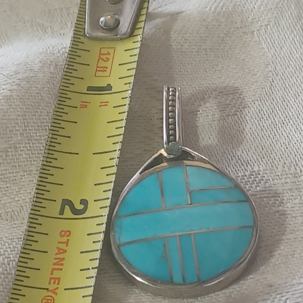 David Rosales, Supersmith Inc, Turquoise Mosaic Inlay Pendant, Sterling Silver - Picture 7 of 9